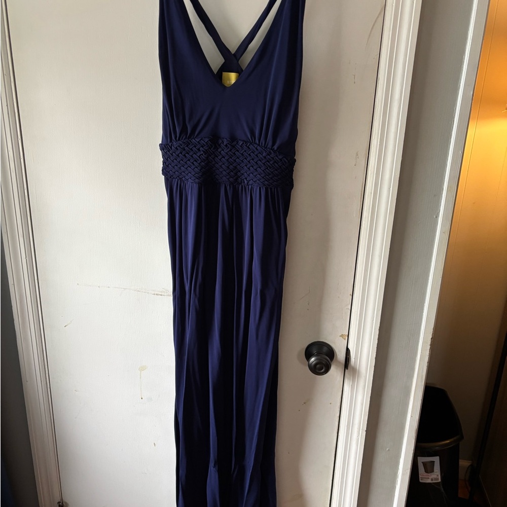 Anthropologie Maeve Deep Blue Dress with Crisscross Detail - Picture 6 of 7